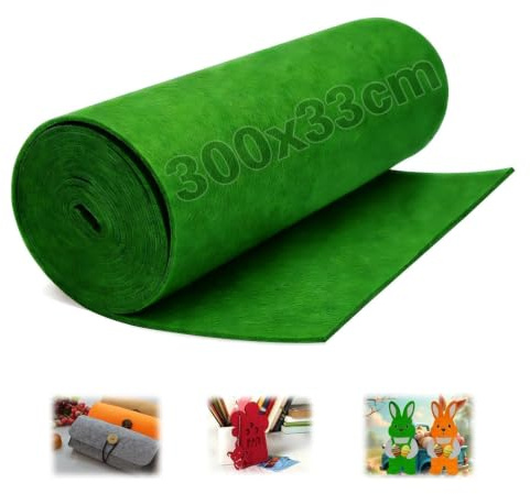 Ezitruz Filt Rulle 300×33 cm, Filttyg 3 mm Tjocklek, Filt Grön Äpple, Polyester Filt Rulle för DIY Hantverk Bas Patchwork Förvaringsväska Broderi Jul Påsk Dekoration