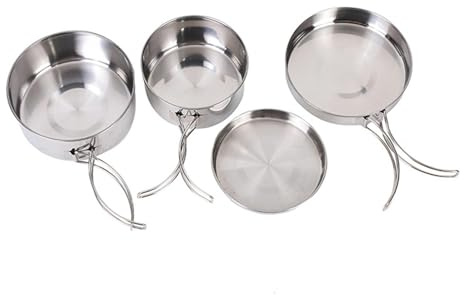 LIXSAZSE Ensemble de casseroles et poêles de camping en acier inoxydable pour cuisiner au feu, idéal pour tous les aventuriers. Cet ensemble cuisine camping à haute conductivité thermique offre une