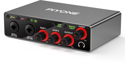 PIYONE Audio Interface, 2X2 24-bit/192kHz Interface for High-Fidelity, Studio Quality PC/Mac/iOS Recording, XLR/TRS Combo Input, Monitor Mix/Loopback Function, One-Cable Setup(Alloy Red)