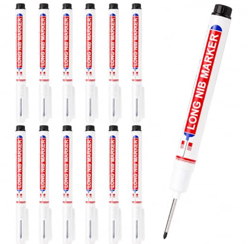 Lonimia Marqueurs de Trous Profonds 12 Pièces, Marqueurs de Perçage Longs Noir à Pointe Fine, Feutres Permanents pour Bois Métal Plastique, Outil de Marquage Précis Atelier Chantier DIY