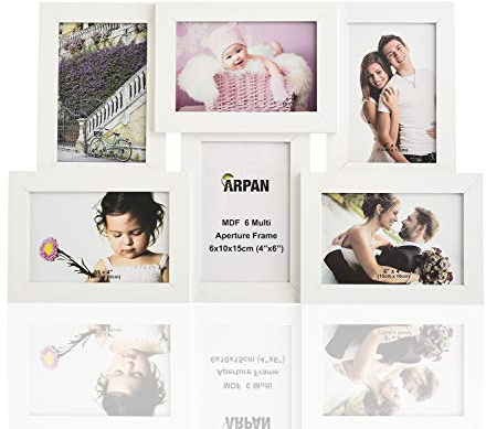 ARPAN Collage Múltiples Fotos 6 Fotos en Madera de 4 x 6 Pulgadas, Marco de Montaje de Pared MDF (Blanco)