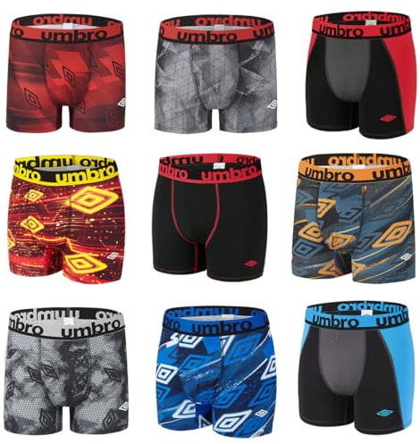 Umbro Pack Surprise Boxer Homme Ajustement Parfait, Calecon Modèle Aléatoire, Respirant, Liberté de Mouvement et Maille Aérée (Lot de 6), Rouge Taille L