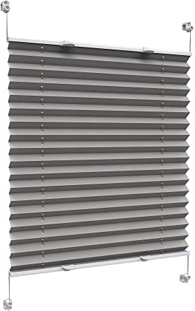 Victoria M. Praktica Plissee ohne Bohren, zum Klemmen Sichtschutz Fenster, Sonnenschutz, Polyesterstoff, 75 x 200 cm, Grau
