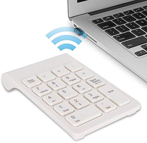 Goshyda Wireless Numeric Keypad, Mini 2.4G USB Ergonomic Numpad Number Keyboard with 150mAh Battery Capacity for Laptop Notebook Desktop PC Computer(White)