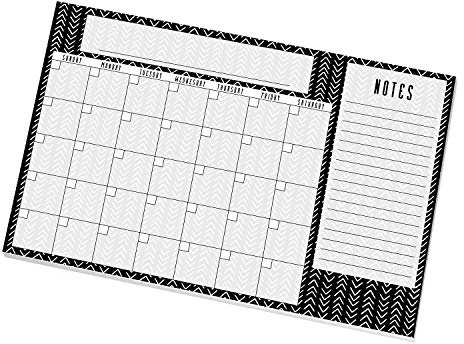 Black and White Geometric Sticky Note Desk Calendar / 16.25 x 11 Repositionable Fill-in Calendar/Large 18 Month Undated Wall Calendar