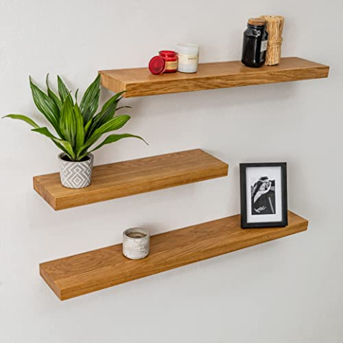 BestLoft Wandregal Wandboard Schweberegal Eiche ohne Baumkante Naturkante Regal Schweberegal Holzregal Bücherregal Wand Wandregal Holz kleines Regal Küchenregal Wand Shelf (80cm)