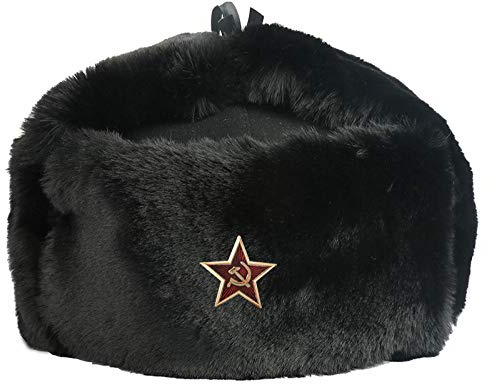 BZNOO Cappelli Aviatore Cappello da Bombardiere Distintivo Militare dell'Esercito Sovietico per Uomo Donna Cappello Invernale Russia Cappello con Paraorecchie Pilota Ushanka-Black_Soviet_Star