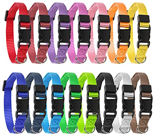 KroY PecoeD Colliers Chats et Chiots, 15 Pièces Collier pour Chien Collier Personnalisé en Nylon Réglable avec Boucle Anti étranglement pour Chaton Petit Animal Naissance Identification(M:21,5-34cm)
