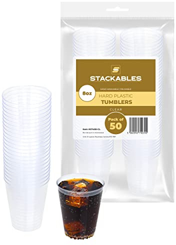 STACKABLES 8oz Clear Hard Plastic Cups - Pack of 50 | Premium Quality, Reusable, and Elegant | Ideal for Upscale Parties, Events, and Catering