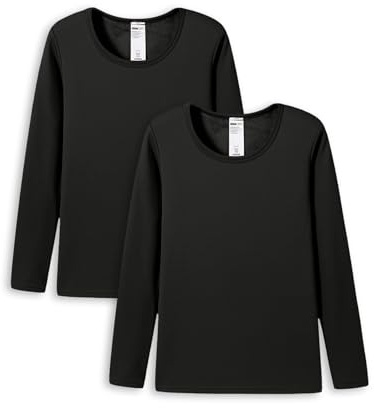 LAPASA Haut Thermique Femme Maillot de Corps à Manches Longues sous-Vêtements Chauds Thermoflux Automne/Hiver L15 Noir (2 Hauts, Fin) L