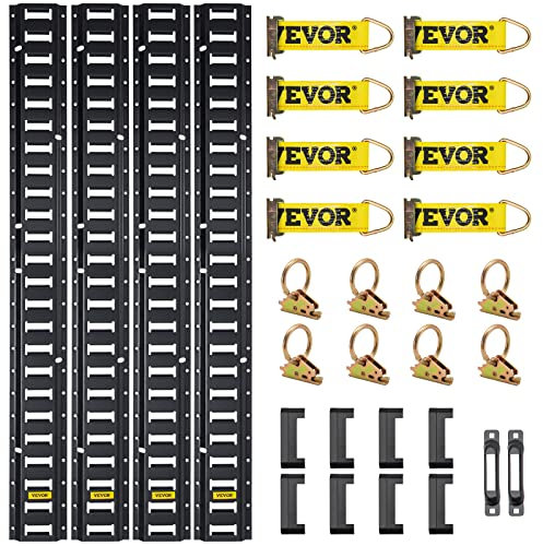 VEVOR E-Track Tie Down Kit, 30 Pezzi VV-ETS-TD530 Capacità 454 kg Lunghezza 5 Piedi Binari della Linea a E-track in Acciaio con Cinghie di Fissaggio e Anelli per I Rimorchi, Pickup, Camion e Furgoni