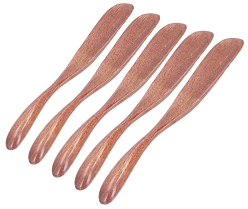 Couteau à Beurre en Bois 5 Pièces, épandeur de Fromage en Bois Naturel de qualité Supérieure, Large Application pour le Beurre, la Confiture, le Miel, Artisanat Exquis, (Grande