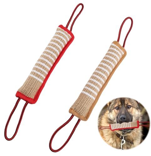QINGYIWL 2 STK Beisswurst für Hunde Jute Beisswurst Training mit 2 Griff, Hundebiss Schlepper Spielzeug Robustes Hundespielzeug zum Hunde Training Tauziehen und Zerrspiele mit Hund, 30cm länge(A)
