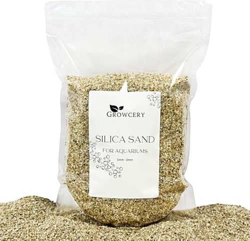 Growcery Silica Sand - Coarse 1-2mm Substrate Filler for Aquariums, Ideal as Fish Tank Gravel and Aquarium Gravel, Enhancing the Aesthetic and Health of Your Aquarium Environment (1KG)