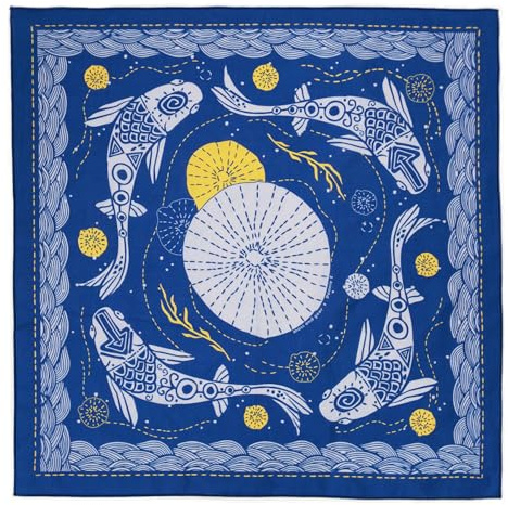WHTE MOSS Bandana – 100% Cotton Extra Soft Scarf Handkerchief for Men & Women (Koi Blue)