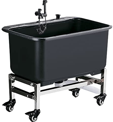 Fregadero de piso con rodillo, estación de lavado independiente Lavabo de servicio de fregona comercial para cocina/restaurante/negocio/garajes