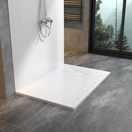 WITEN&NOCK SMC Duschwanne 120x90cm weiß Brausewanne Duschtasse extra flache Steinoptik Antirutschfür Duschkabine Duschwand