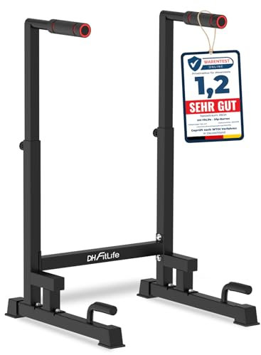 DH FitLife Dip Barren Bars | Dipständer | Dip Station | Dip Stange | Kraftstation Fitnessgerät für Zuhause | Parallettes Calisthenics Training Equipment | Krafttraining 100-130 cm 9-fach verstellbar