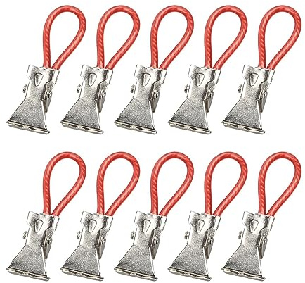 YWJLQH 10 Piezas Pinzas para Toallas Soporte Colgante Ganchos Metálicos Clip con Lazo Organizador de Tela Hierro Apto para Cocina Baño Viaje, Rojo, tal como se describe