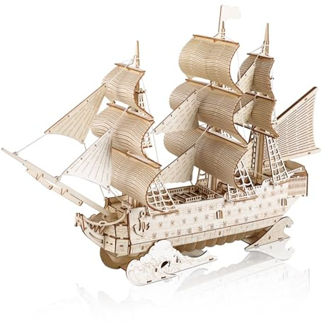 comfoyar 3D Puzzle Sailing Ship, Wooden Boats Model Kits for Adults to Build, DIY Construction Craft Kits, Home Decor and Christmas Birthday Valentine Gifts for Men Women
