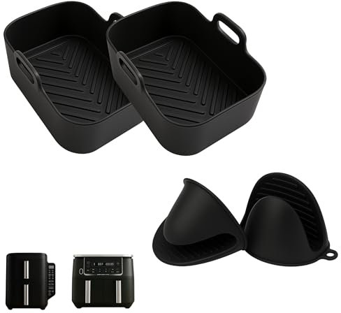 Moule Air Fryer SiliconeX2 + Gants Résistants – Accessoires Airfryer Réutilisables – Plat Silicone pour Cuisson Sans Huile – Alternative au Papier Cuisson Air Fryer – Sans BPA