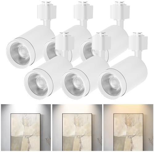 be studied 10W LED Track Lighting Heads – L-Type Adjustable Ceiling Spotlights, 3000K/4000K/5700K, Flicker-Free CRI90+ (6-Pack) – White Track Light Fixtures for Accent, Task & Art Lighting