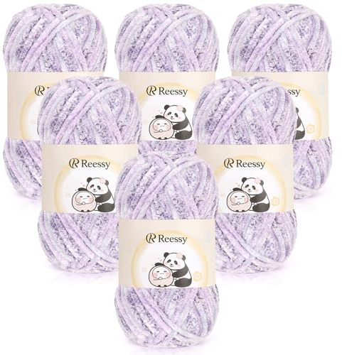 Reessy Chenille Yarn 600g, Lavender Chenille Chunky Yarn for Crocheting | Super Soft Fluffy Velvet Yarn, Thick Yarn Ombre Knitting Wool for Crochet Colorful Blanket, Amigurumi, Handbag, DIY Crafts