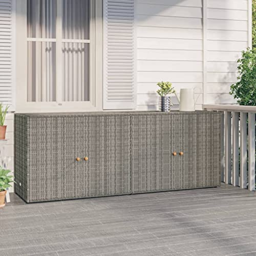 ACAGALA Gartenschrank Poly Rattan, Balkonschrank 4 Türen, Haushaltsschrank Aufbewahrungsschrank Beistellschrank Schrank, 198x55,5x80 cm, Grau
