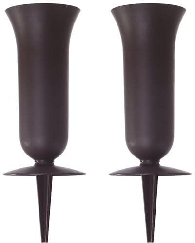Confezione da 2 vasi da cimitero con punte Vasi commemorativi per esterni in plastica marrone scuro con portafiori per tomba con punte per un'installazione sicura