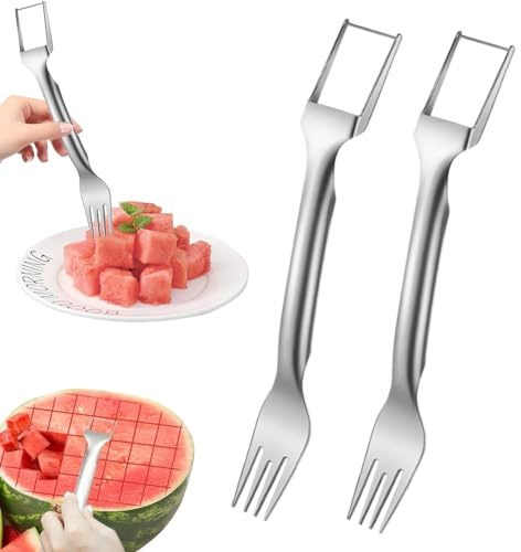 SagTuol Cortador de Sandía, 2 en 1 Cortador de tenedor de acero inoxidable portátil, Nueva Cortadora de Tenedor de Sandía, cortador de frutas para fiestas, camping (2 PCS)
