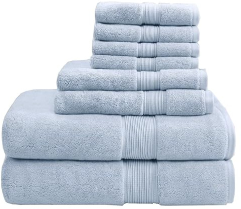 Madison Park 800GSM Bathroom Towel Set of 8 100% Cotton Bath Towel Set for Bathroom Luxurious Highly Absorbent 2 Bath Towels 2 Hand Towels 4 Washcloths Quick Dry Spa Quality Light Blue
