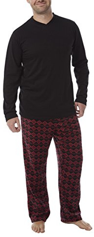Men's Warm Winter Pyjama Set Fleece Top Checked Bottoms (3XL) Black/Red