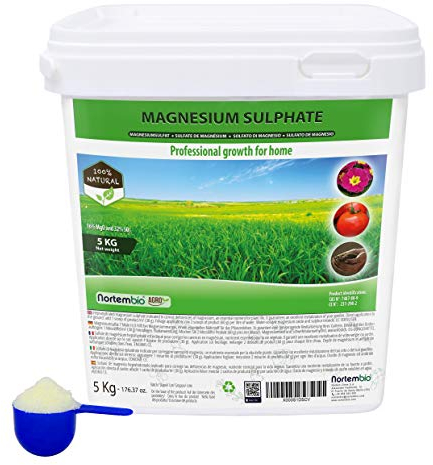 Nortembio Agro Sulfato de Magnesio Natural 5 Kg. Abono de Uso Universal. Favorece el Crecimiento de Cultivos, Jardines, Plantas de Interior y Exterior.
