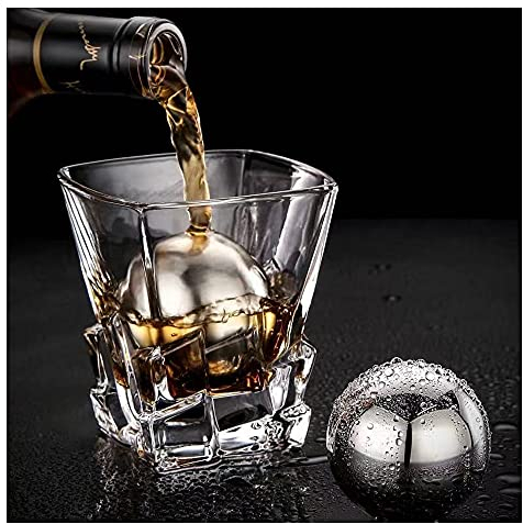 Ecentaur Whisky Pierres de Acier Inoxydable Cubes à Glaçons pour Vin Vodka boissons et bière Réutilisables Ice Glace Rocks Forme de Pomme 2pcs