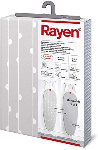 Rayen | Universeller grauer Bügelbezug | 3 Lagen Aluminium, Schaumstoff & 100% Baumwolle | Reversibel | Sondersortiment | Maße: 51x127 cm | Farbe: Grau mit Streifen