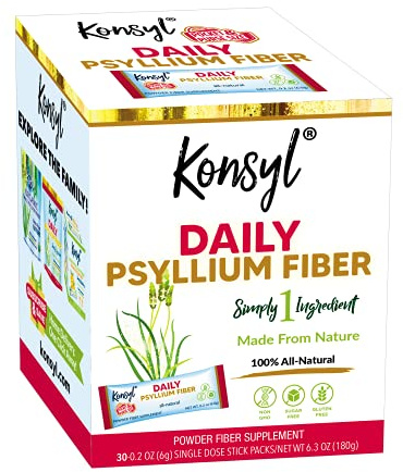 Konsyl Daily Psyllium Fiber Powder - Stick Packs - On-The-Go Fiber Supplement Powder - Convenient, All-Natural Soluble Fiber, Gluten-Free & Sugar-Free, Vegan & Keto - 30 Packets