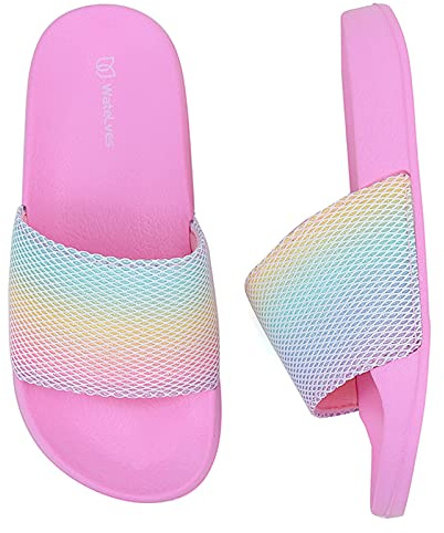 Badelatschen Kinder Sommer Hausschuhe Badeschlappen Jungen Mädchen rutschfeste Dusch Badeschuhe Strand Sandalen(Regenbogen 29EU)