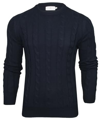 Xact Men's Crew Neck Cable Knit Jumper (Navy) M