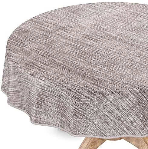 Tischdecke abwaschbar Wachstuch Wachstuchtischdecke Rund 140cm mit Saum Leinen Textil Optik Grau Gartentischdecke Wachstuch