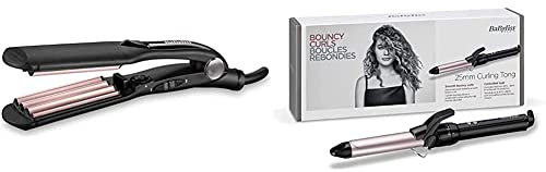 BaByliss Fer à gaufrer Crimper pour un résultat gaufré & Boucleur Curling Tong 25mm pour des Boucles Rapides et Rebondies C325E