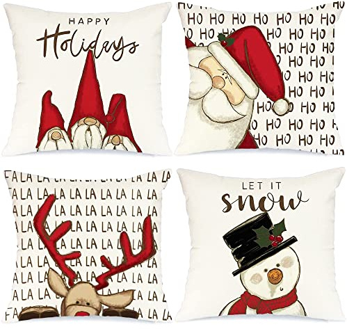 Wulcea Cuscini Natalizi Decorativi Divano Natale Copricuscini Federe 45x45 Bianco Arredo Per Salotto La Casa Babbo Natale Alci Regali Poliestere 4 Pezzi
