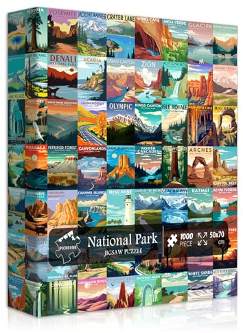 National Parks Puzzle for Adults 1000 Pieces, Travel Poster Landscape Puzzle Including Zion Yellowstone Yosemite, Nature Jigsaw Puzzles Scenery Mountain Scene
