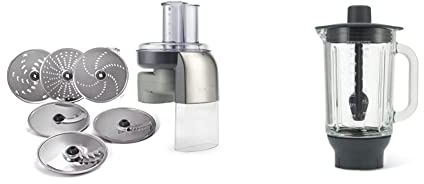 KENWOOD AT340 Slicer/Shredder Attachment Chef & KAH359GL Blender Attachment for Kitchen Machines Glass and Black