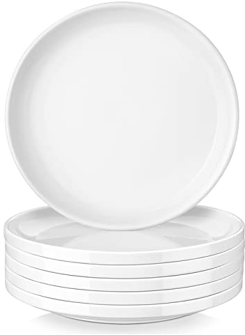 LOVECASA Dessertteller Porzellan, Geschirrset 6 Personen, 26.6cm Kuchenteller Frühstücksteller Pizzateller Pastateller für Mikrowellen Backofen Spülmaschinen, Tafelservice, Rund Teller Set Weiß