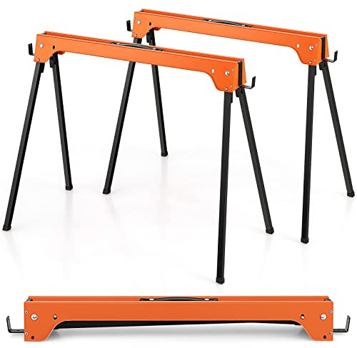 COSTWAY Set di 2 Cavalletti da Lavoro Pieghevoli, Cavalletti in Metallo per Segare, Carico Fino a 600 kg (Modello 5)