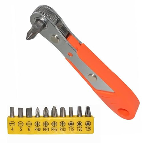 Treki Mini Llave de Trinquete Destornillador Phillips Magnético 1/4 de Pulgada Destornilladors Carraca Reversible Carraca Pequeña con 10 Puntas Destornillador para Reparación de Automóviles