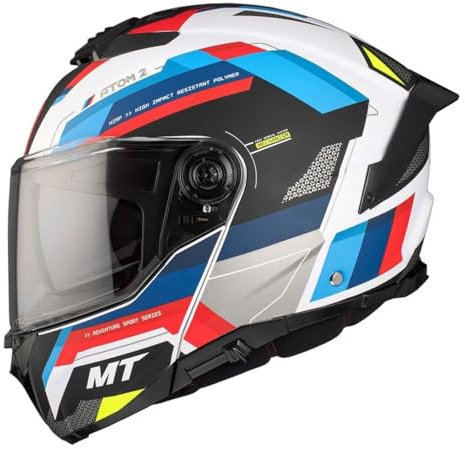 MT Helmets Casco Modulare Atom 2 Bast A0 Bianco Perlato 22.06 con Occhiali Solari Casco Unisex Omologazione P/J (M 57/58)