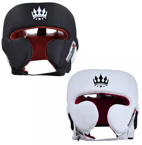 Playerz SparTech Pro Boxkopfschutz, dreilagig, geschlossenes Gesicht, leichte Mikrofaser mit verstellbarem Gurt, ideal für Boxen, MMA, Muay Thai, Schwarz & Weiß, Größen S/M bis L/XL