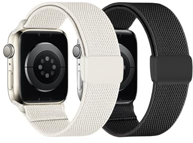 2-pack stretchig nylon soloslinga kompatibel med barn Apple Watch-band 38 mm 40 mm 41 mm & 42 mm 44 mm 45 mm 46 mm, enkelt spänne justerbar elastisk nylonrem ersättning för iWatch serie 11/10/9/8/7/6