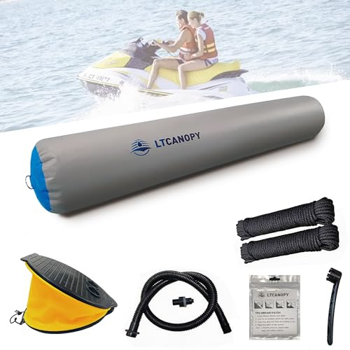 LTCANOPY Defensa Inflable para Barco de Alta Resistencia de 35 x 180 cm para Amarre de Yates, Muelle para veleros con Bomba de pie de Cuerda de Nailon Trenzado Doble de 10 m